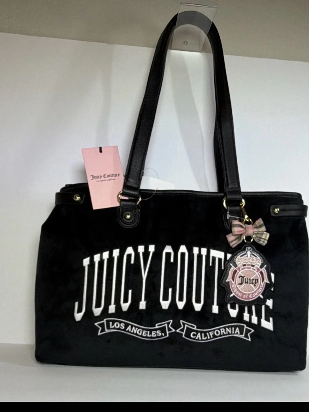 Juicy Couture Black Tote with Pink Badge Charm